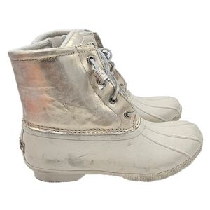 Sperry Saltwater Shimmer Leather Duck Boots Ivory Size 6